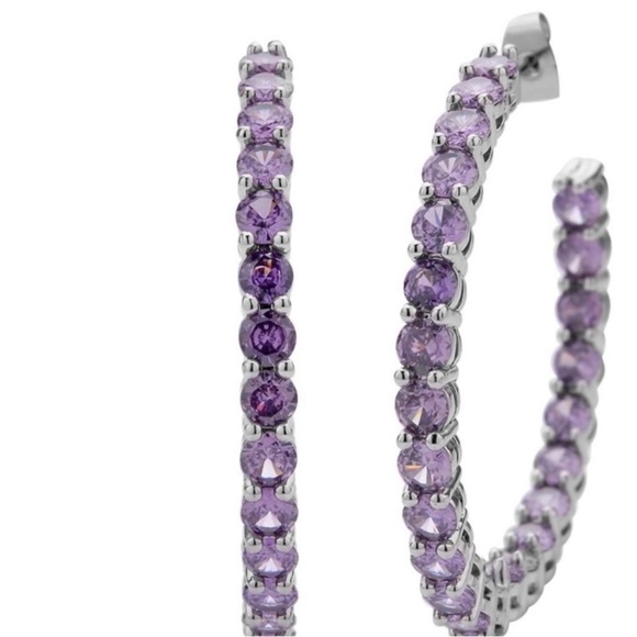 AAA Simulated Purple Diamond Inside Out Earrings in Silvertone. NIB - Picture 2 of 11